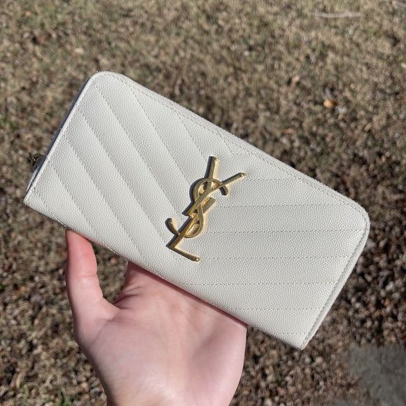 Saint Laurent YSL Cassandre Matelasse Zip Around Wallet Leather White And Gold - Picture 1 of 15